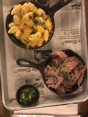 Brisket and Mac and cheese. The same: Bland, underwhelming...