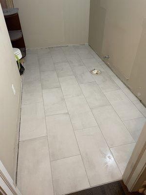 A tile bathroom floor