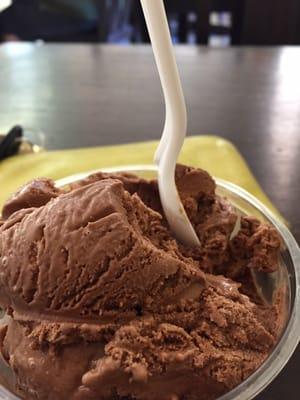 Chocolate goodness. Small cup was 2.99. Three scoops! Great for sharing!