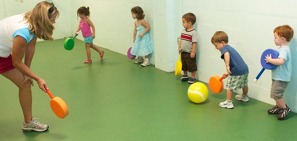 At the very early stages the large yellow ball is used if needed to make contact easier