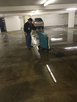 Water extraction at a parking lot flooding.