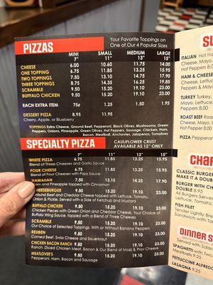 Main pizza menu