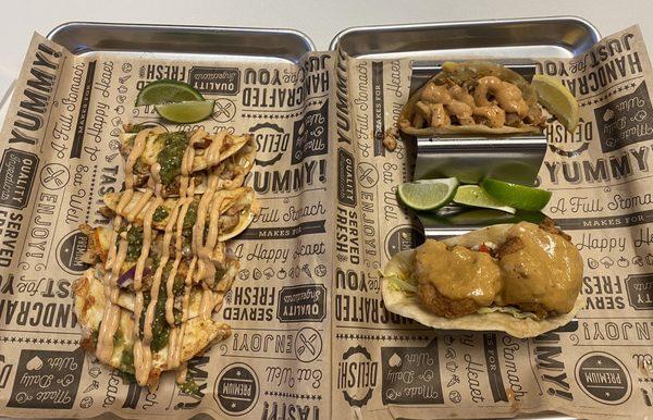 On the left, is the 405. Upper right is the fish taco and bottom right is the shrimp po boy taco