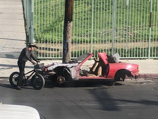 Abandoned by Quick Silver Towing on our neighborhood block. Then when we called them, they denied it.