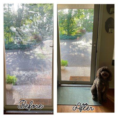 Toddlers, or your dogs may have your windows  looking like this before, but checkout the after  Give us a call today for a quote!