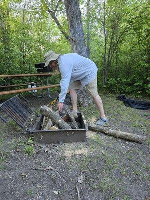 Prepping the campfire