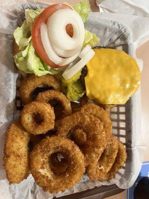 Cheeseburger and Onion Rings