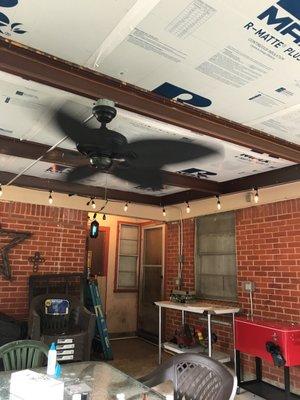 Ceiling fan and conduit and plugs