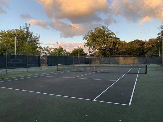 One of 3 tennis courts available. This location also has 2 pickleball courts and one basketball hoop.