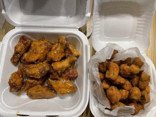 Honey Lemon Pepper Wings and Fried Okra