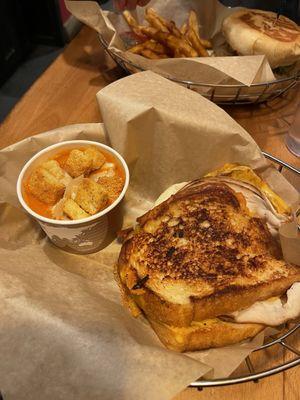 Grilled cheese with turkey, tomato soup