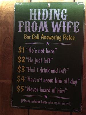 Sign near the bar.