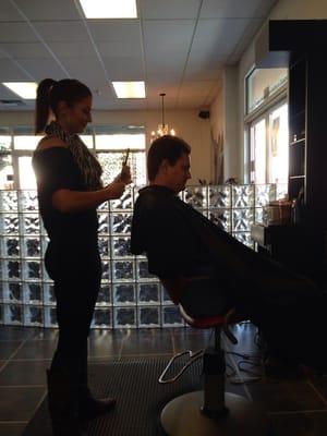 cassandra cutting hubbys hair