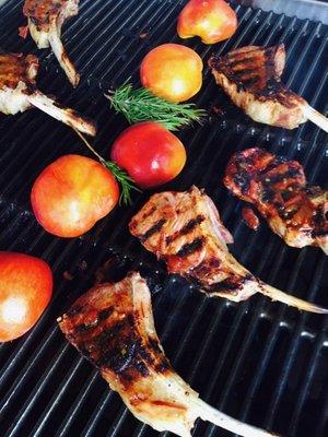 Grilled Pork Chops + Peaches