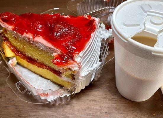 Strawberry cake and coffee