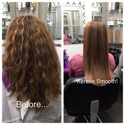 Before and After a Keratin Complex Smoothing Treatment