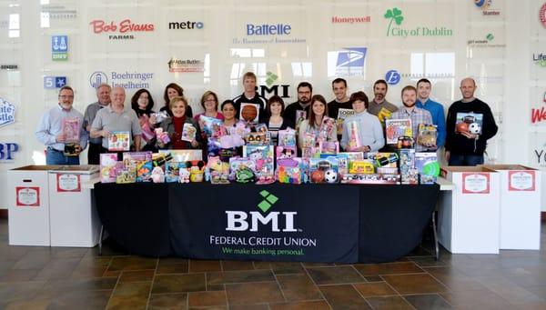 This year, BMI FCU members and staff donated 266 toys to be distributed to those children in need in the Franklin County area th