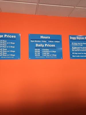 Prices and hours