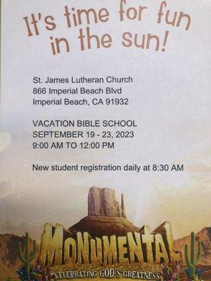 Vacation Bible School. JOIN US!