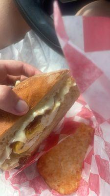 Farmers- bacon egg cheese and hashbrown on ciabatta