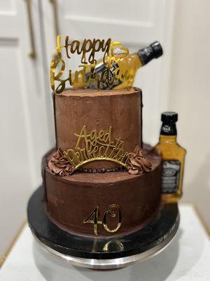 Custom Whiskey Age to perfection 40th birthday cake