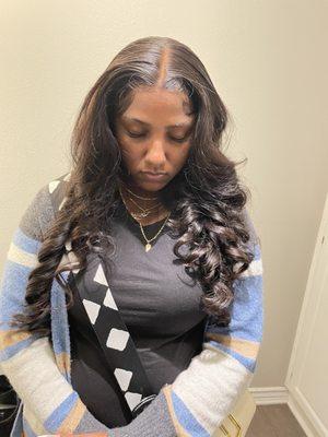 Custom made frontal wig, application, and style.