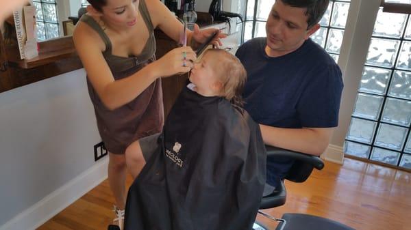 Shirley cutting my daughter's hair