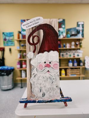 Rustic Snow Santa on a Wooden Plank Canvas.