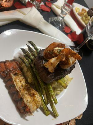 Filet Mignon w/ Butterfly Shrimp and Lobster