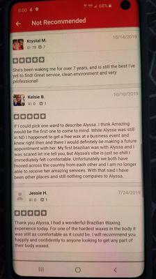 These are previous yelp reviews that had been posted by real clients of mine. Yelp hides reviews!