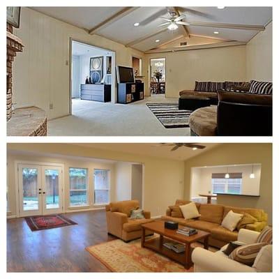 Before and after of living room