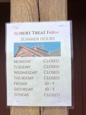 Newly posted "summer" hours, Friday and Saturday only