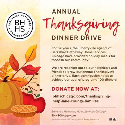 Please donate to our local Thanksgiving dinner drive for those in need in Lake County Illinois.