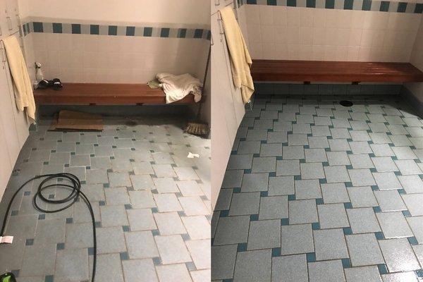 Floor scrubbing and deep cleaning of shower rooms