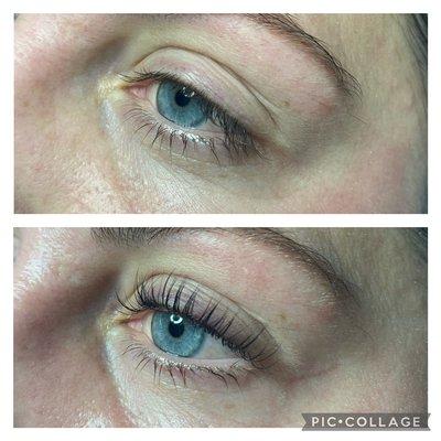 Before and after lash lift and tint