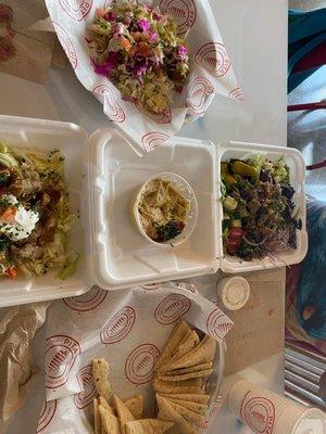 baba ganoush, falafel, gyro salad and a gyro bowl With extra pita  Wonderful food