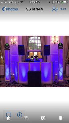 Full sound system with (2) moving heads for spot light effect along with up lighting