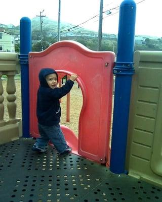 Cousin playing on pirate ship