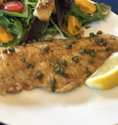 Walleye with lemon butter and capers