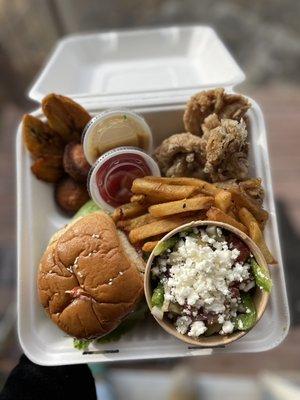 #Vegan BBQ Hibiscus, Fries, Vegan Calamari, Vegan Greek Salad!