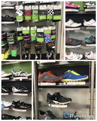 We have On running shoes, and Shimano and Sidi cycling shoes,