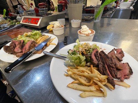 French Bistro: Steak, frites with truffle aioli, pear & hazelnut vinaigrette salad, & chocolate/espresso mousse