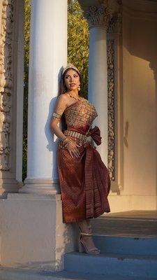 Traditional Burgundy and Gold Bridal Attire