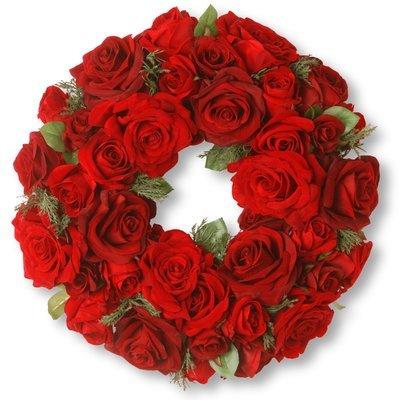 Red rose wreath for Valentine's Day.