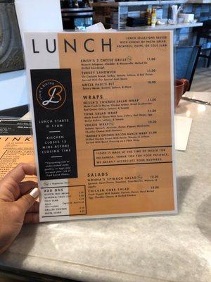 Lunch menu