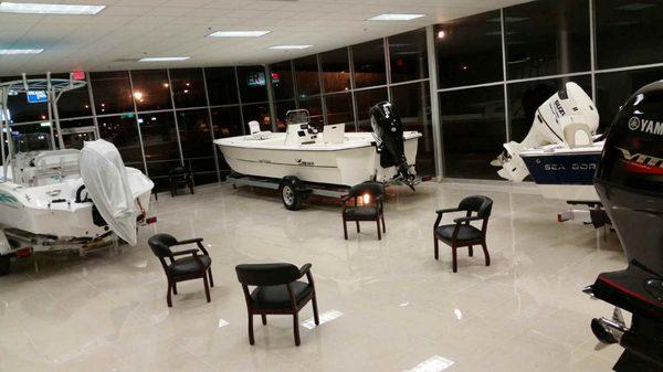 Enjoy browsing our boats rain or shine inside the indoor showroom!