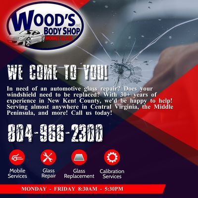 Wood's Body Shop does it all! Give Wood's Mobile Glass a call!