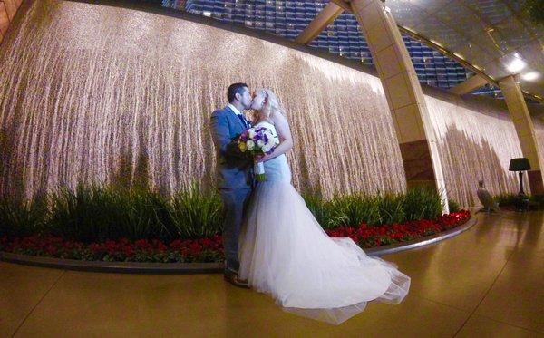 Gorgeous wall of water with this beautiful wedding couple.