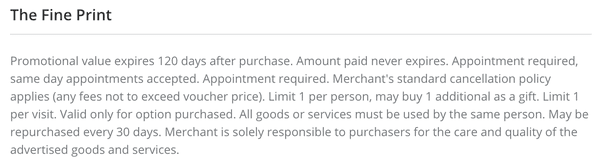 There is nothing in the fine print about the type of service as the merchant claimed. Is this a case of bait and switch?