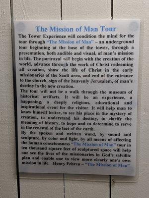 The Mission of Man Tour - an underground tour.